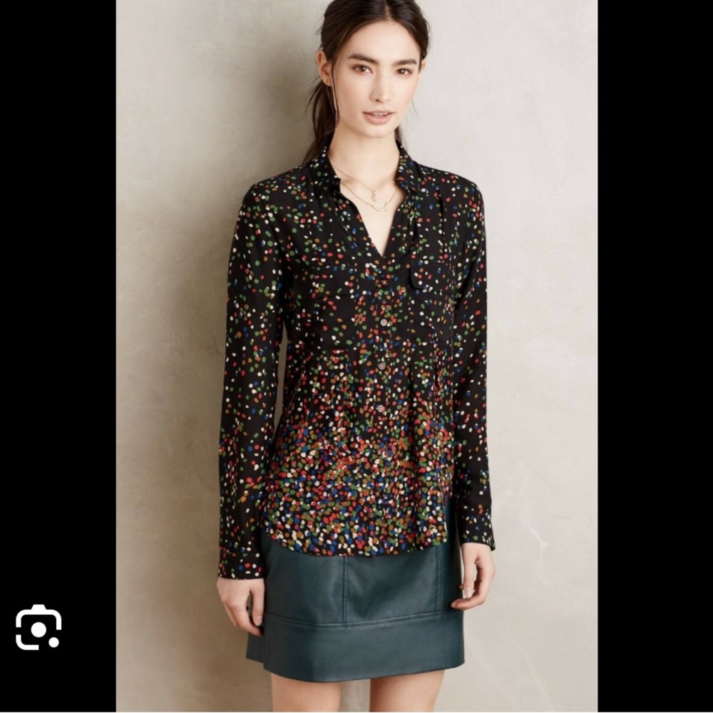 Maeve by Anthropologie Black Multicolor Floral Button Down Shirt
